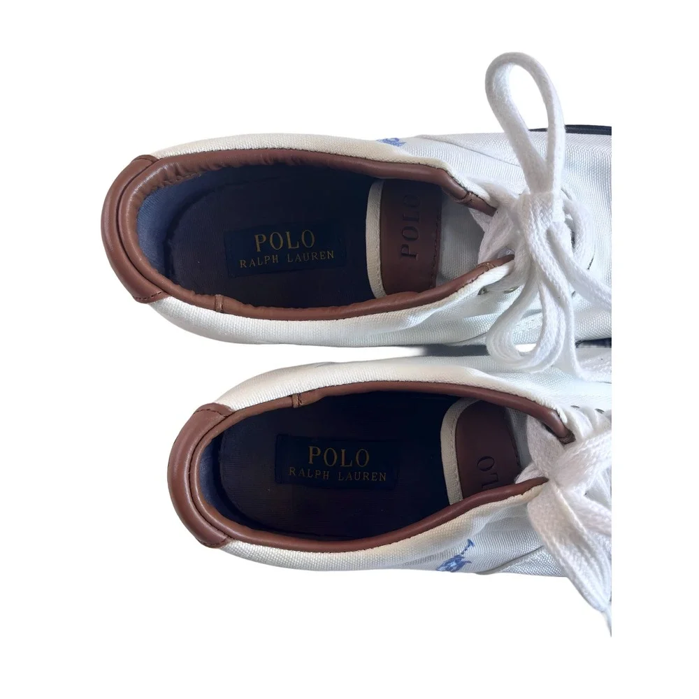 Polo Ralph Lauren Vaughn Mens 9.5D White Canvas Sneakers Navy 11501 Low Top - Picture 5 of 8